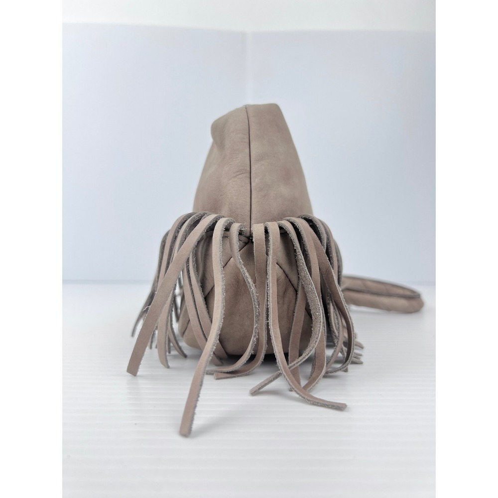 Hugo Boss Orange Taupe Mauve‎ Leather Fringe Wristlet Bag 50197312 Braided Strap - Picture 4 of 9